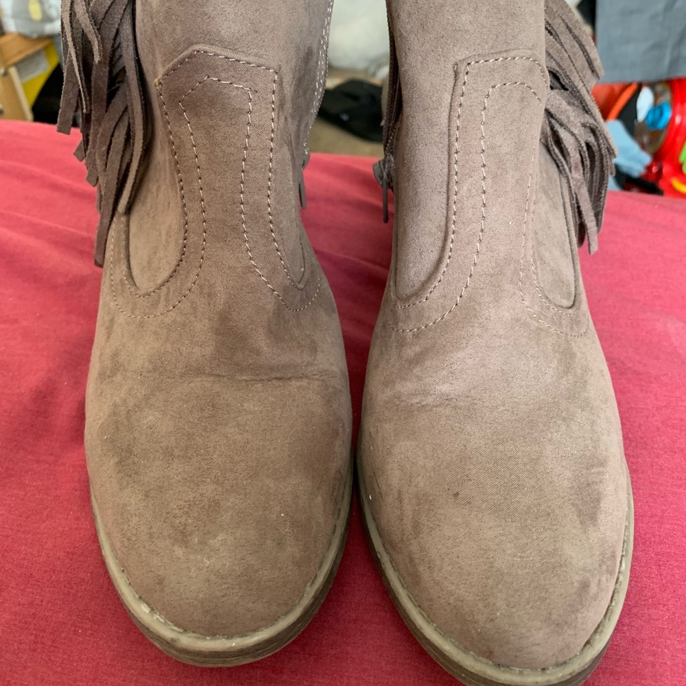 Tan booties.